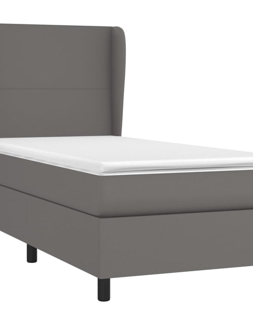 Загрузите изображение в средство просмотра галереи, Pat box spring cu saltea, gri, 80x200 cm, piele ecologică
