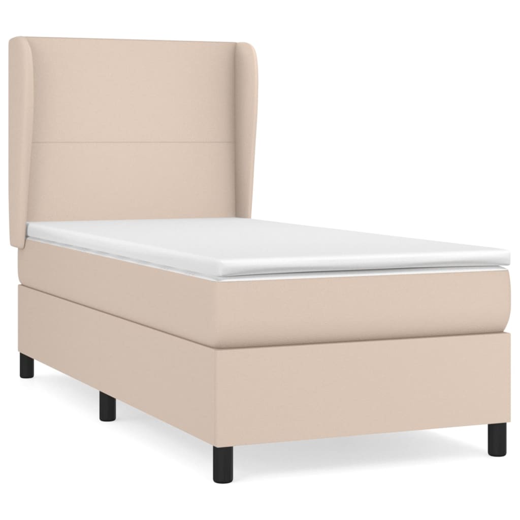 Pat box spring cu saltea, cappuccino, 80x200 cm piele ecologică