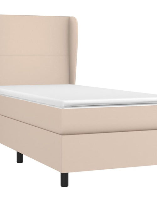 Încărcați imaginea în vizualizatorul Galerie, Pat box spring cu saltea, cappuccino, 80x200 cm piele ecologică
