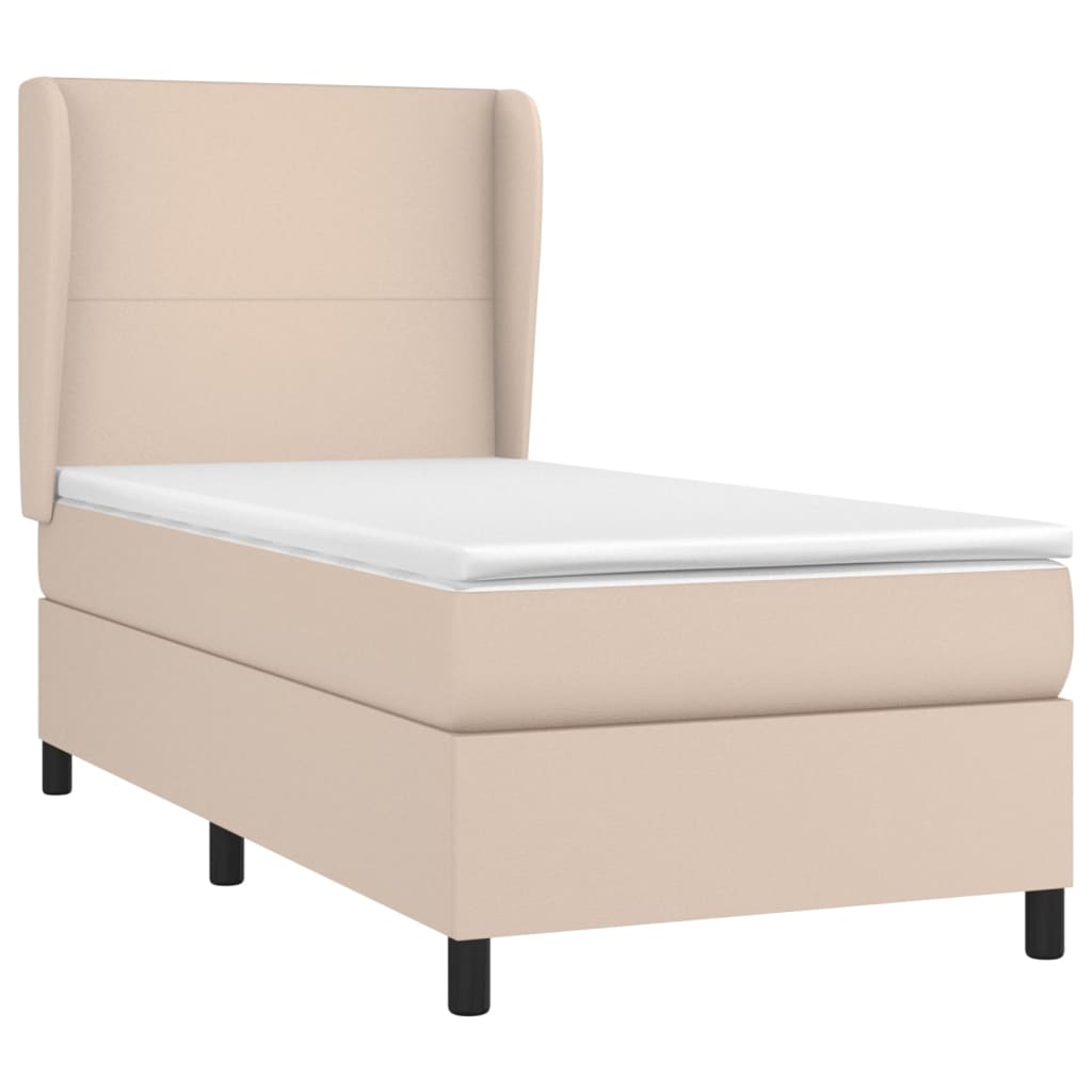 Pat box spring cu saltea, cappuccino, 80x200 cm piele ecologică