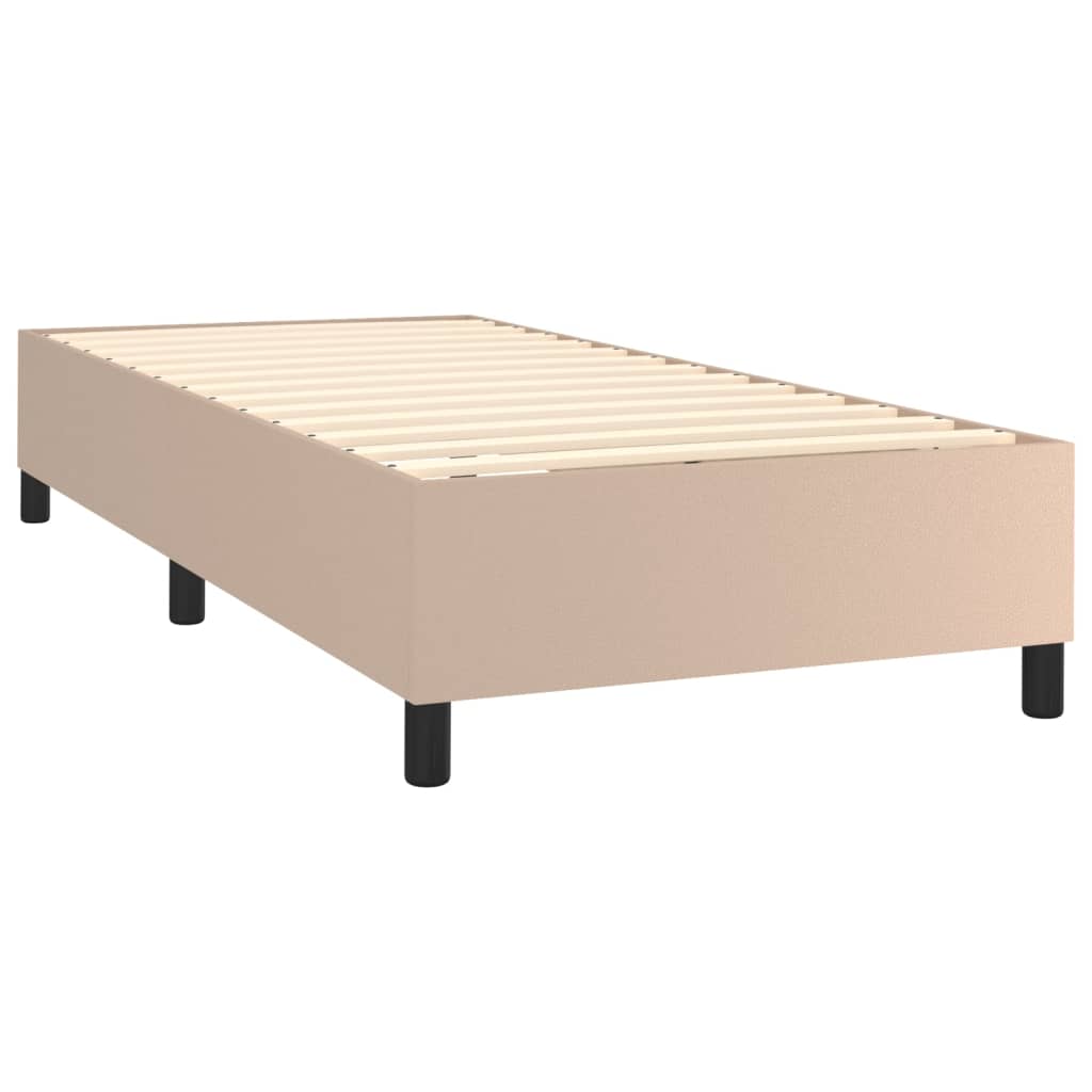 Pat box spring cu saltea, cappuccino, 80x200 cm piele ecologică