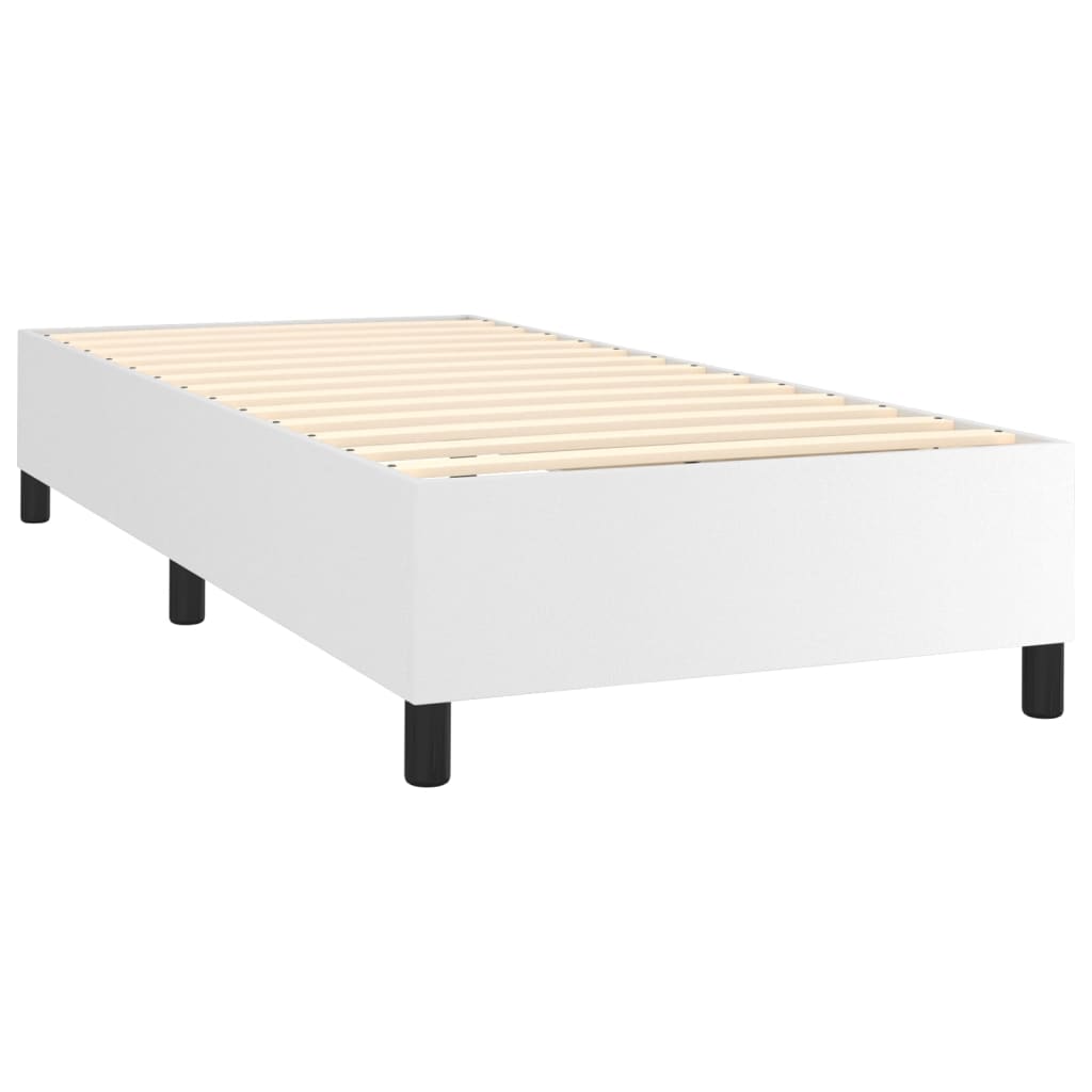 Pat box spring cu saltea, alb, 90x190 cm, piele ecologică