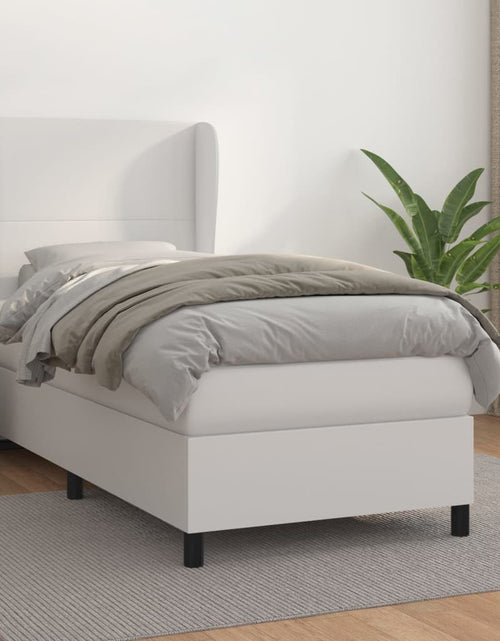 Încărcați imaginea în vizualizatorul Galerie, Pat box spring cu saltea, alb, 90x200 cm, piele ecologică
