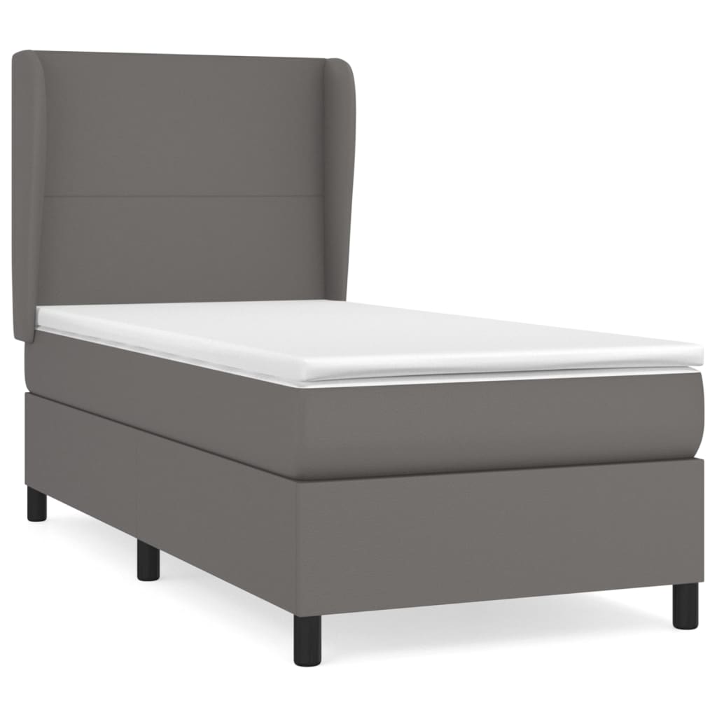 Pat box spring cu saltea, gri, 90x200 cm, piele ecologică