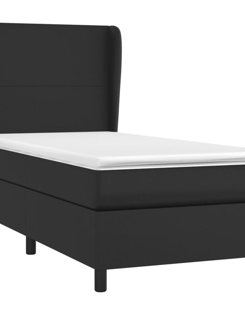 Încărcați imaginea în vizualizatorul Galerie, Pat box spring cu saltea, negru, 100x200 cm, piele ecologică
