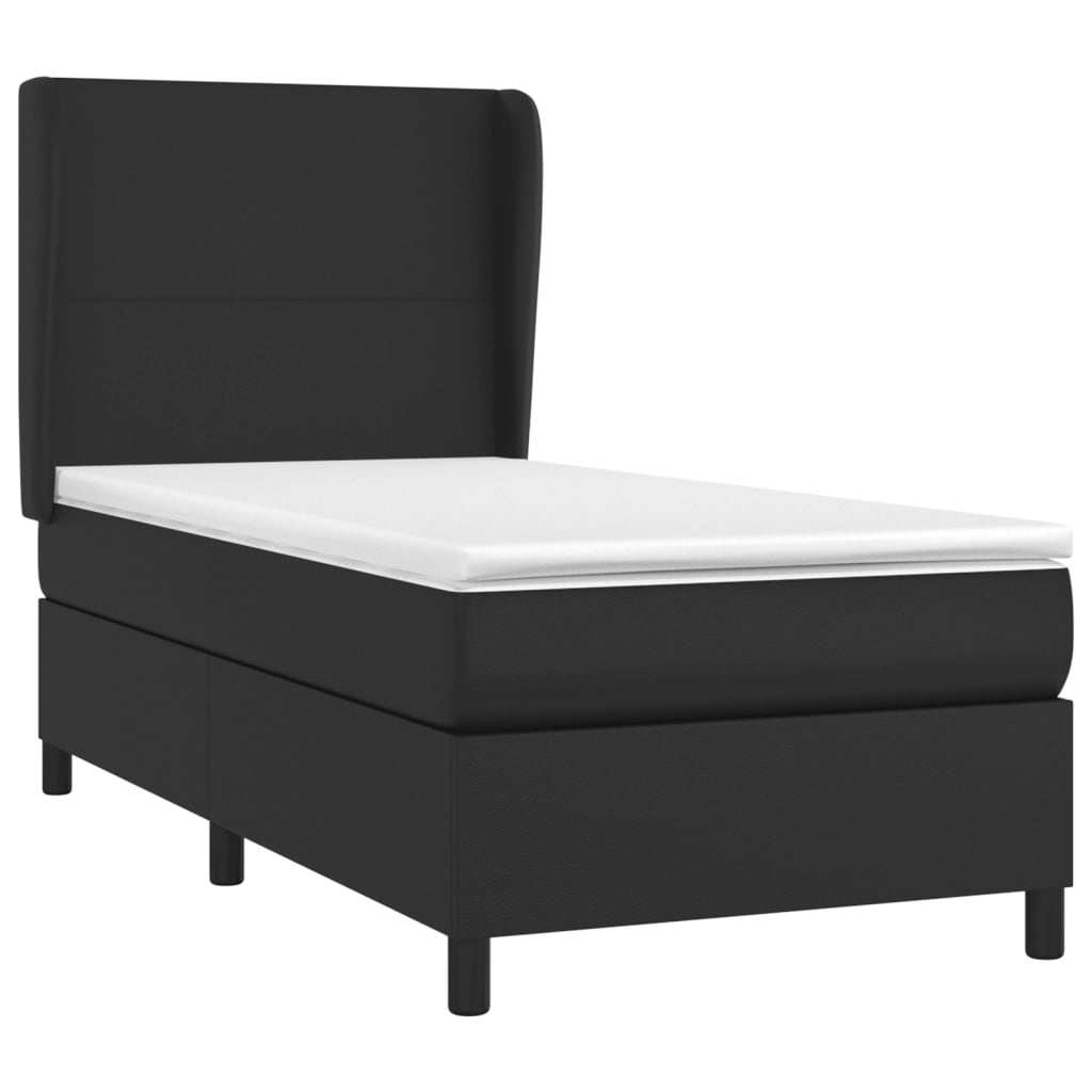 Pat box spring cu saltea, negru, 100x200 cm, piele ecologică