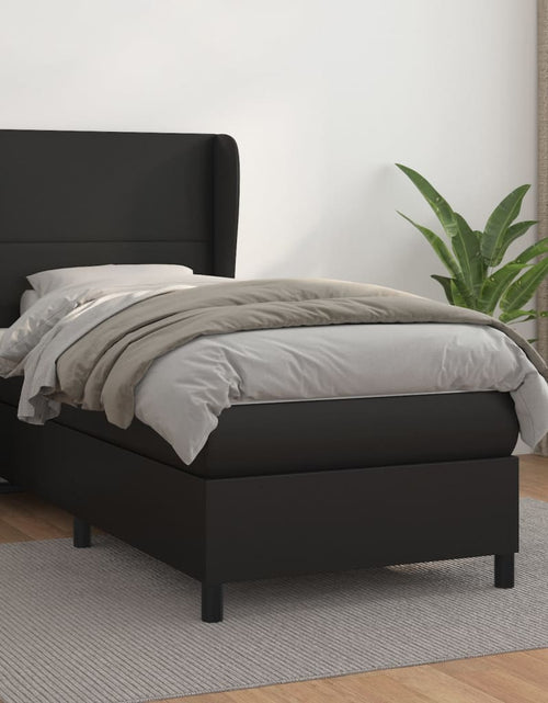 Încărcați imaginea în vizualizatorul Galerie, Pat box spring cu saltea, negru, 100x200 cm, piele ecologică
