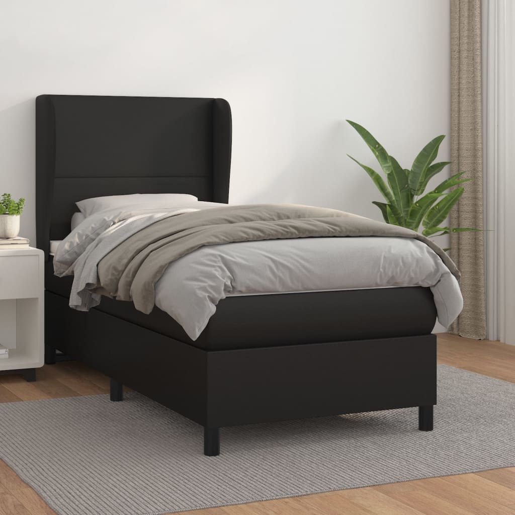 Pat box spring cu saltea, negru, 100x200 cm, piele ecologică