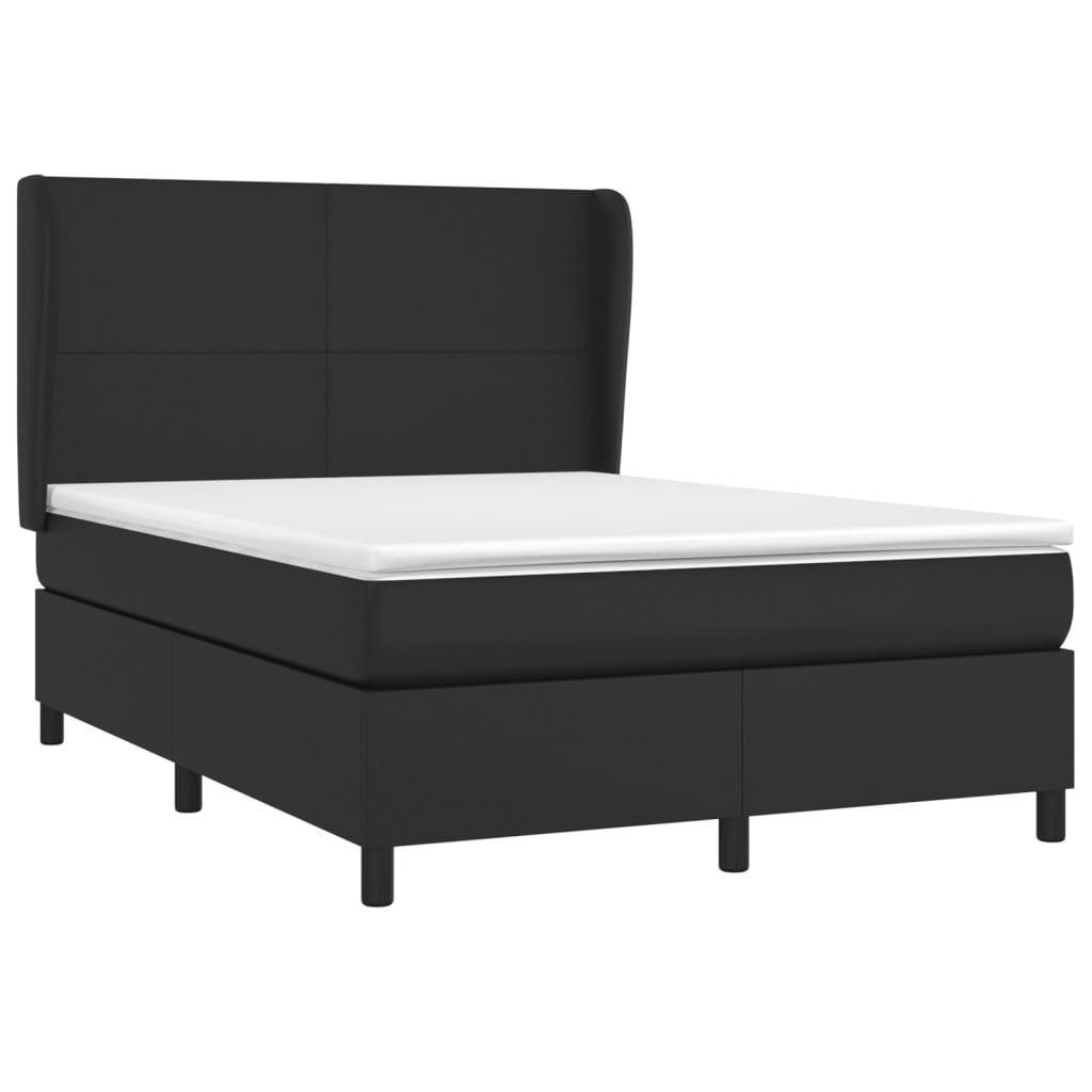 Pat box spring cu saltea, negru, 140x190 cm, piele ecologică