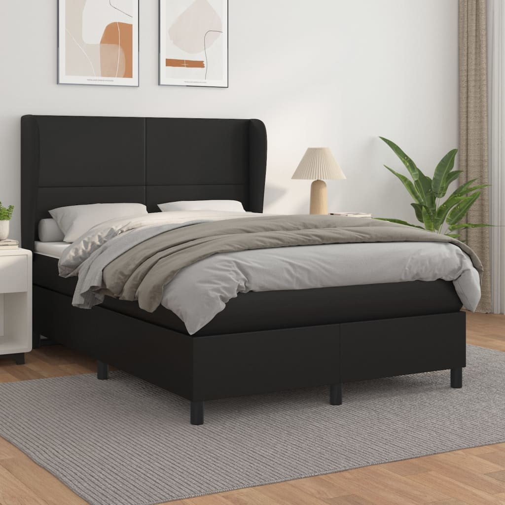 Pat box spring cu saltea, negru, 140x190 cm, piele ecologică