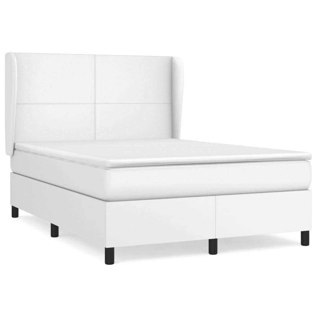 Pat box spring cu saltea, alb, 140x190 cm, piele ecologică