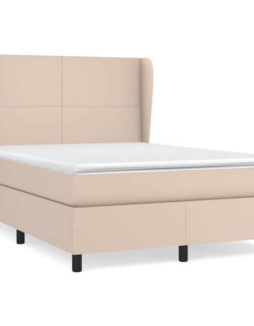 Загрузите изображение в средство просмотра галереи, Pat box spring cu saltea, cappuccino, 140x200cm piele ecologică
