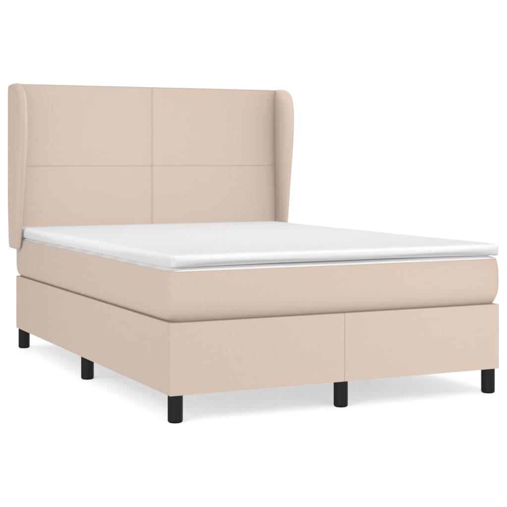 Pat box spring cu saltea, cappuccino, 140x200cm piele ecologică