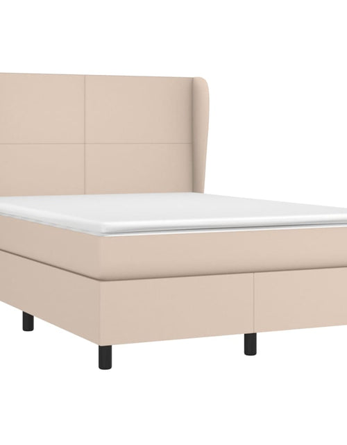 Загрузите изображение в средство просмотра галереи, Pat box spring cu saltea, cappuccino, 140x200cm piele ecologică
