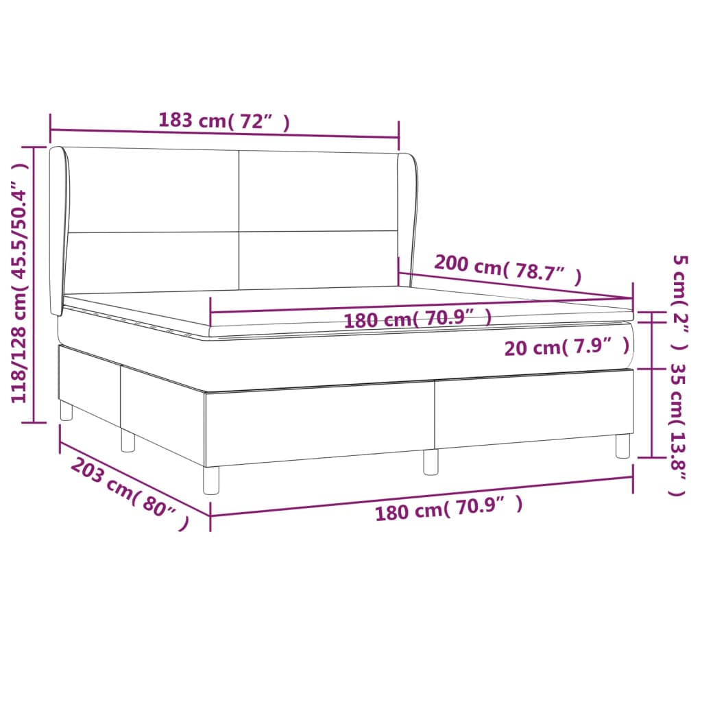 Pat cu arcuri, cu saltea, gri, 180x200 cm, piele ecologică