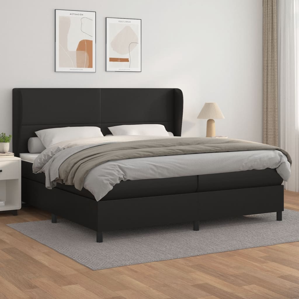 Pat box spring cu saltea, negru, 200x200 cm, piele ecologică