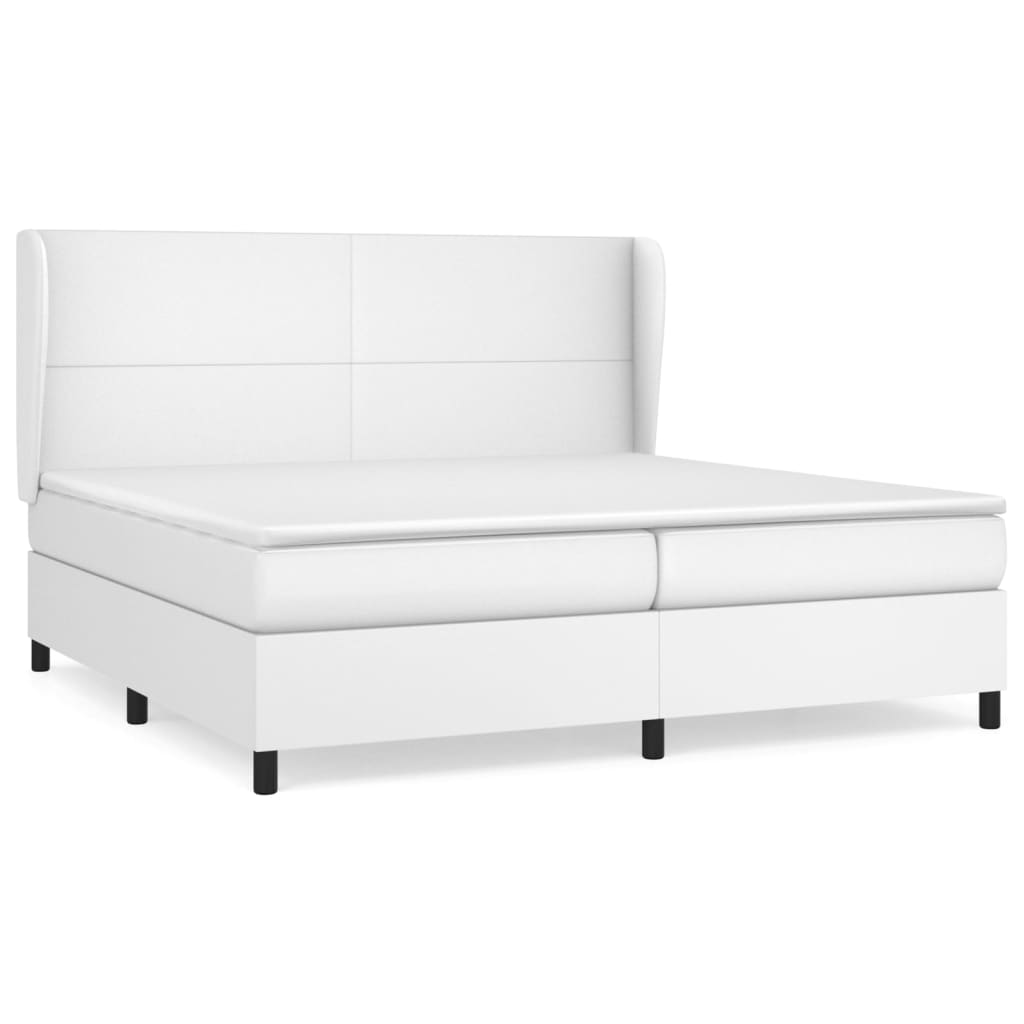 Pat box spring cu saltea, alb, 200x200 cm, piele ecologică