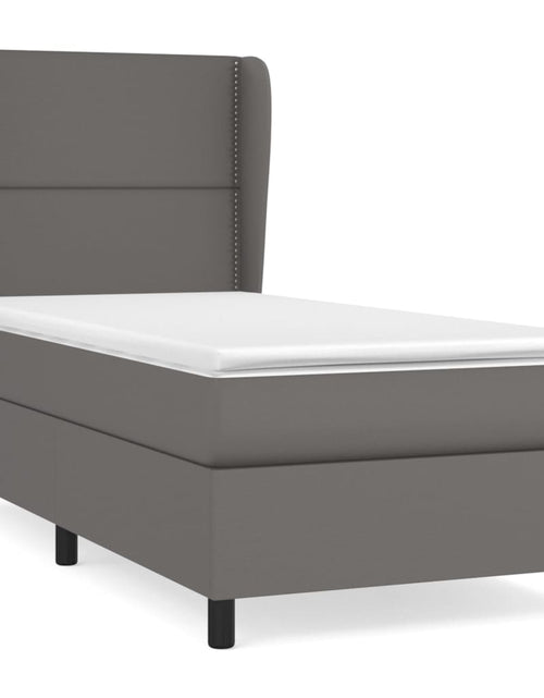 Загрузите изображение в средство просмотра галереи, Pat box spring cu saltea, gri, 80x200 cm, piele ecologică
