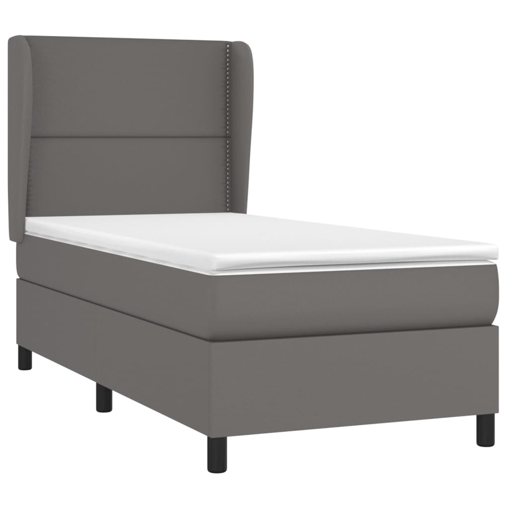 Pat box spring cu saltea, gri, 80x200 cm, piele ecologică