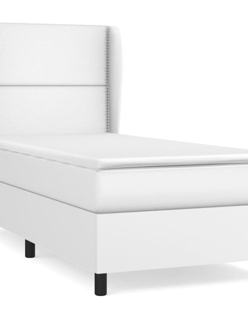 Încărcați imaginea în vizualizatorul Galerie, Pat box spring cu saltea, alb, 90x190 cm, piele ecologică
