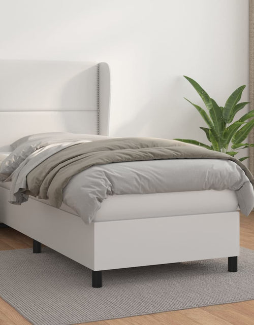 Încărcați imaginea în vizualizatorul Galerie, Pat box spring cu saltea, alb, 90x190 cm, piele ecologică
