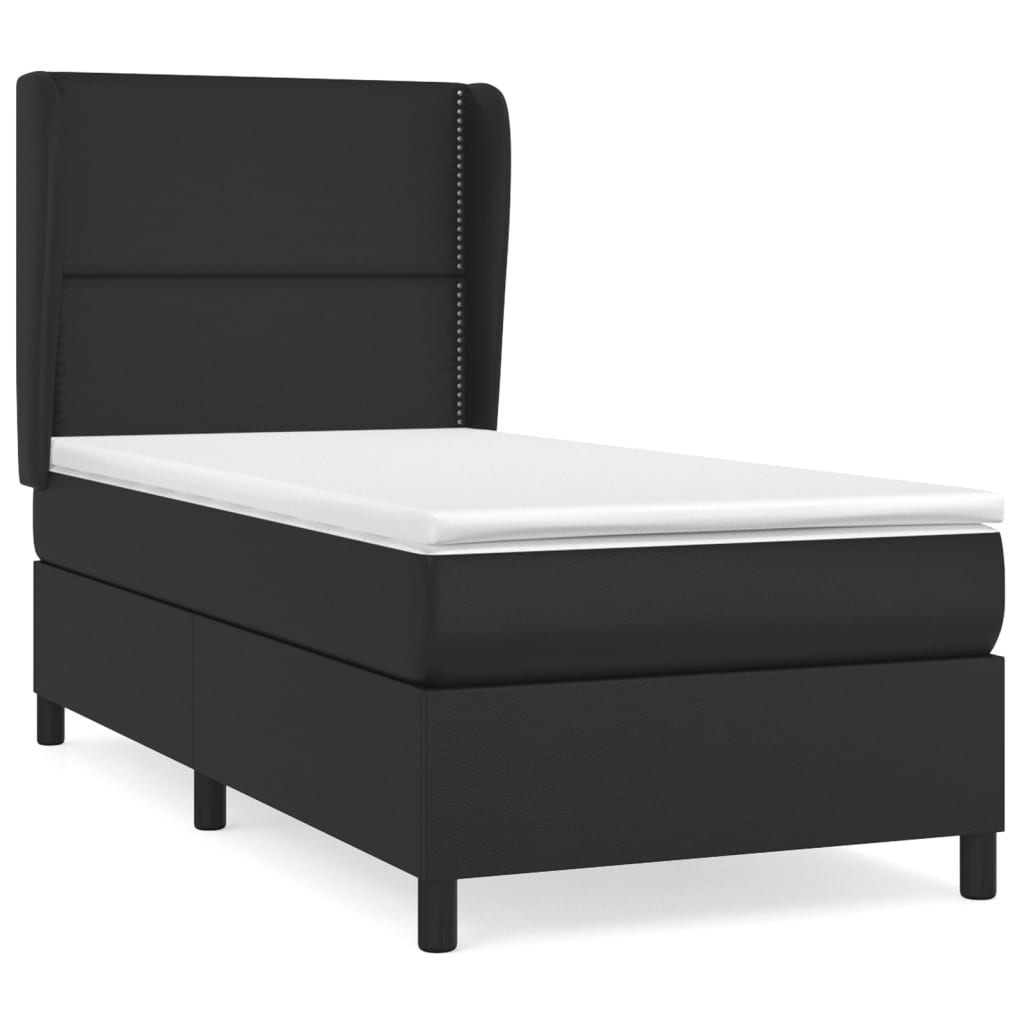 Pat box spring cu saltea, negru, 90x200 cm, piele ecologică