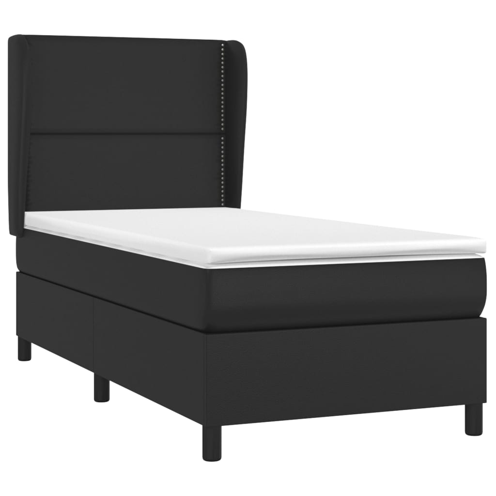 Pat box spring cu saltea, negru, 90x200 cm, piele ecologică