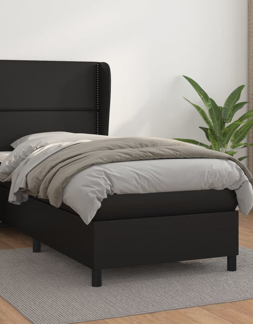 Încărcați imaginea în vizualizatorul Galerie, Pat box spring cu saltea, negru, 90x200 cm, piele ecologică
