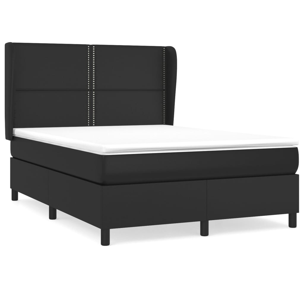 Pat box spring cu saltea, negru, 140x190 cm, piele ecologică