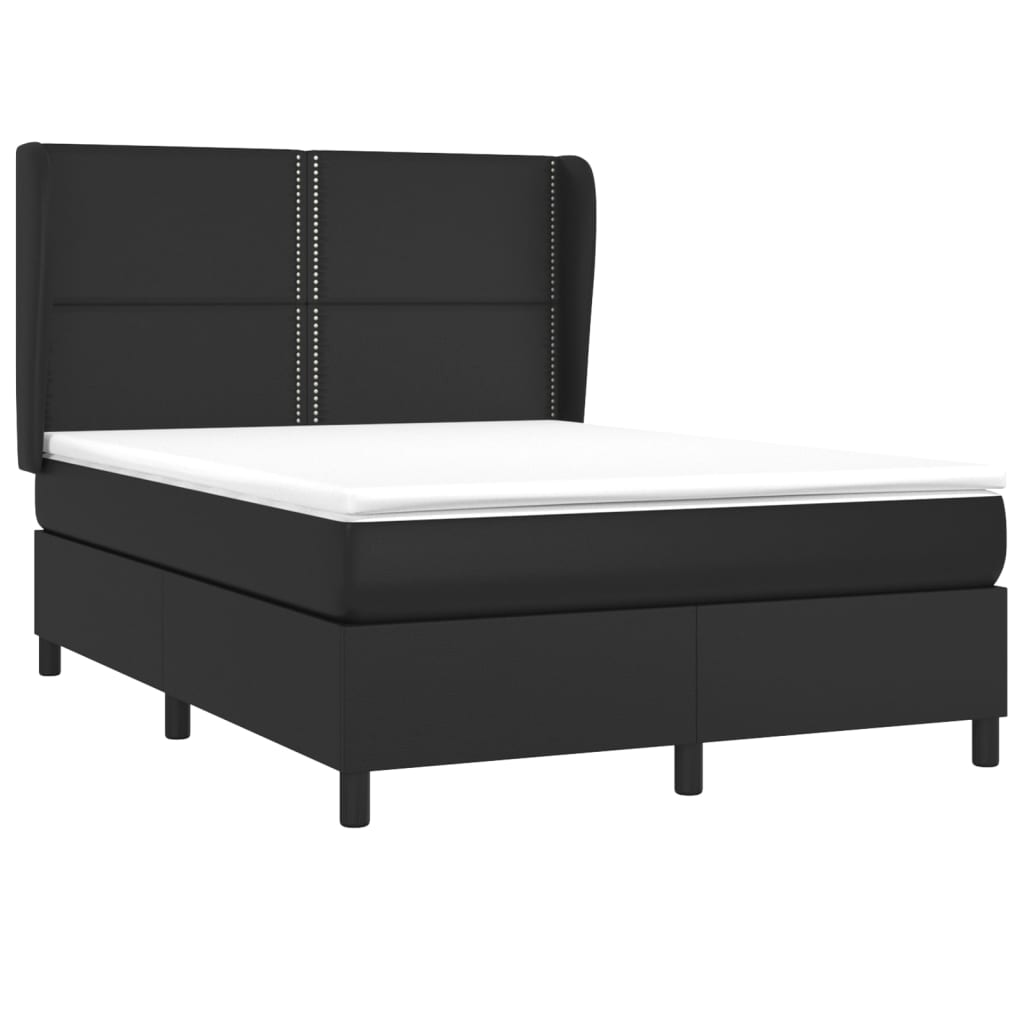 Pat box spring cu saltea, negru, 140x190 cm, piele ecologică