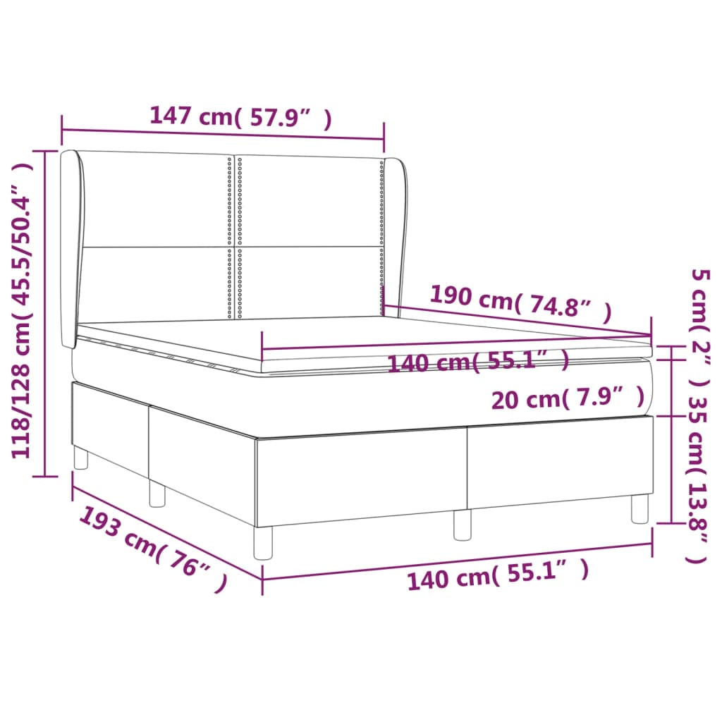 Pat box spring cu saltea, negru, 140x190 cm, piele ecologică