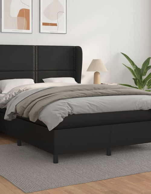 Încărcați imaginea în vizualizatorul Galerie, Pat box spring cu saltea, negru, 140x190 cm, piele ecologică
