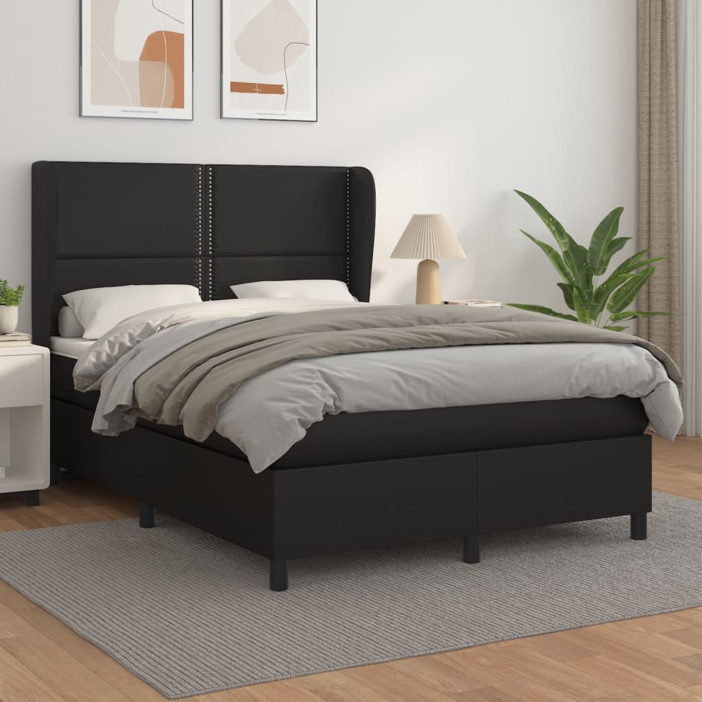 Pat box spring cu saltea, negru, 140x190 cm, piele ecologică