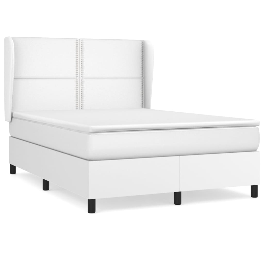 Pat box spring cu saltea, alb, 140x200 cm, piele ecologică