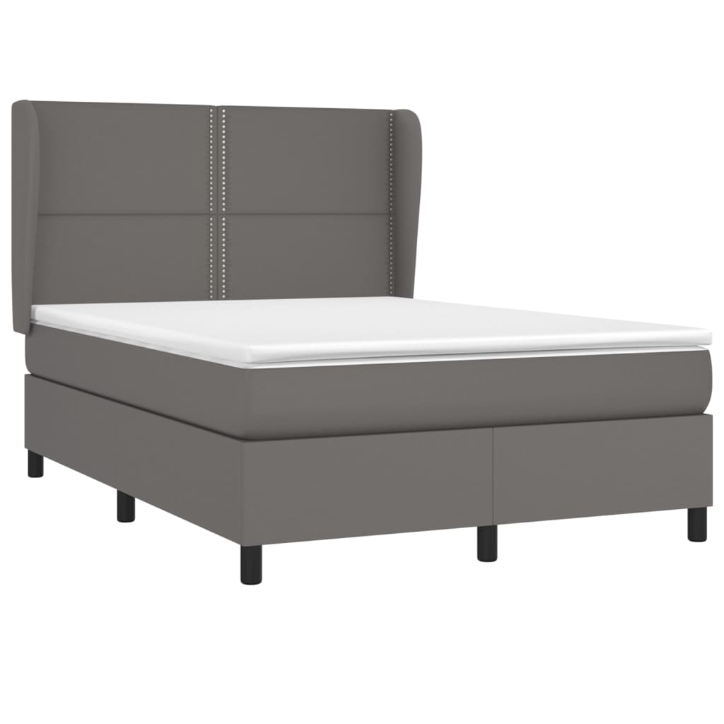 Pat box spring cu saltea, gri, 140x200 cm, piele ecologică