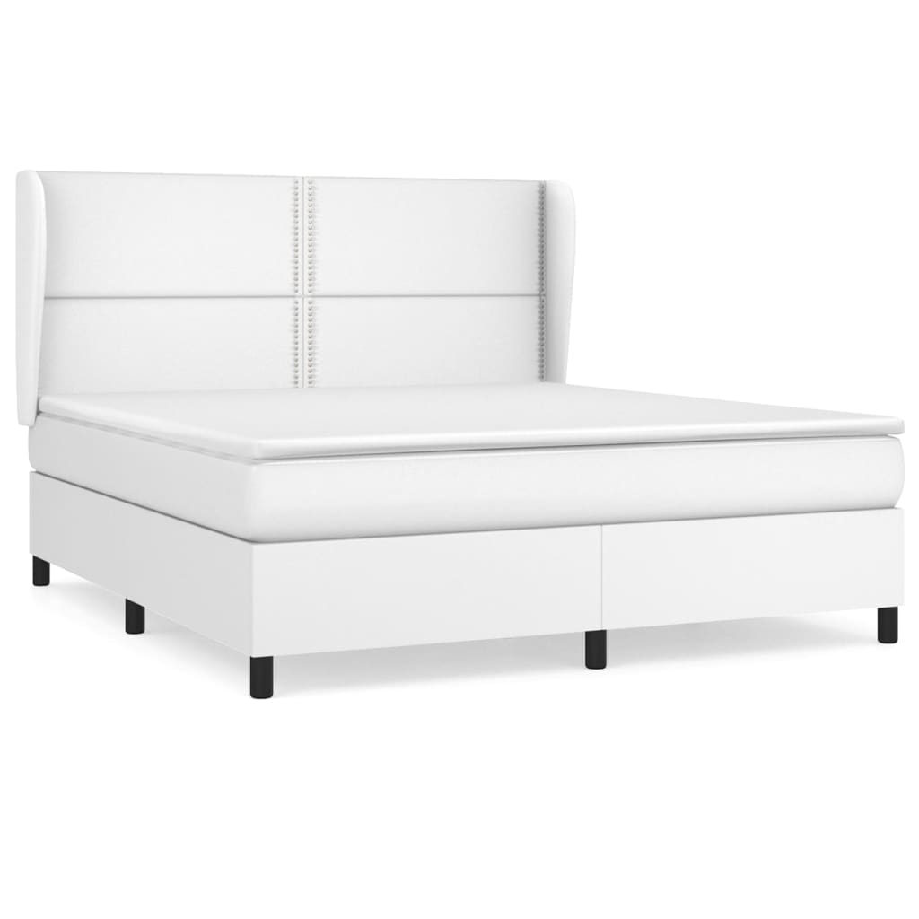 Pat box spring cu saltea, alb, 160x200 cm, piele ecologică