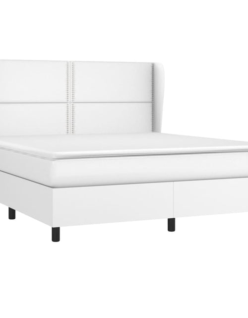 Încărcați imaginea în vizualizatorul Galerie, Pat box spring cu saltea, alb, 160x200 cm, piele ecologică
