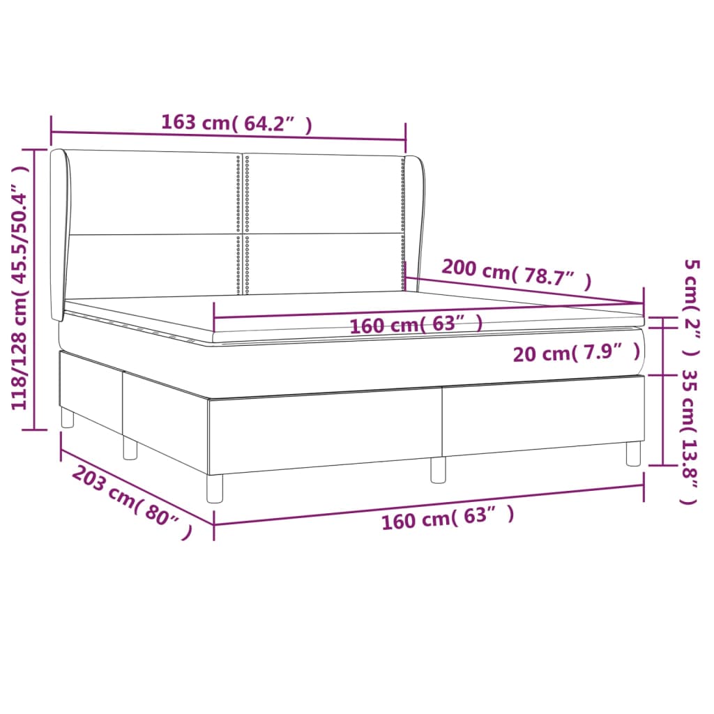 Pat box spring cu saltea, alb, 160x200 cm, piele ecologică