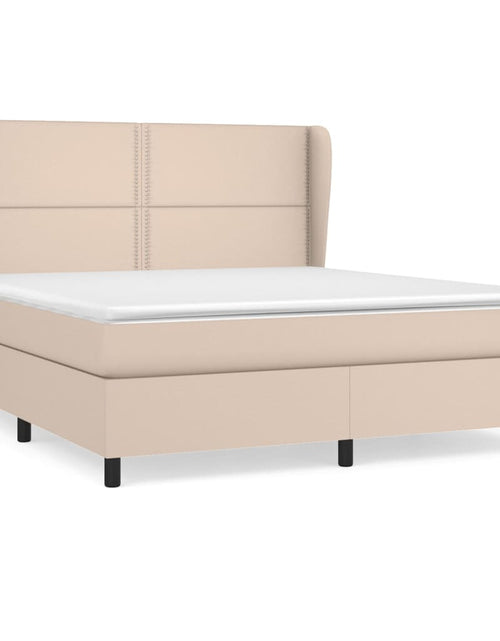 Загрузите изображение в средство просмотра галереи, Pat box spring cu saltea, cappuccino, 160x200cm piele ecologică
