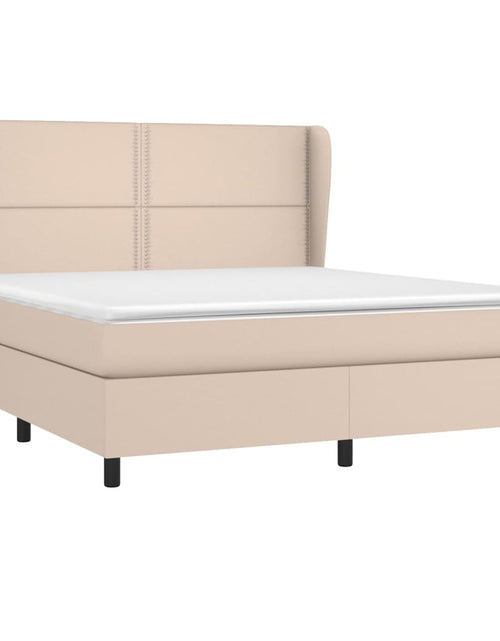 Загрузите изображение в средство просмотра галереи, Pat box spring cu saltea, cappuccino, 160x200cm piele ecologică
