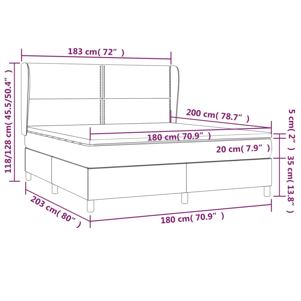 Pat box spring cu saltea, alb, 180x200 cm, piele ecologică