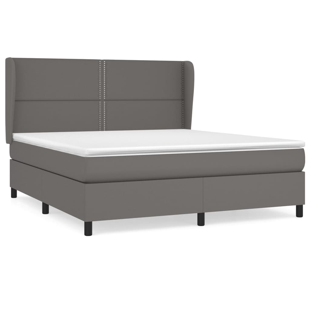 Pat box spring cu saltea, gri, 180x200 cm, piele ecologică