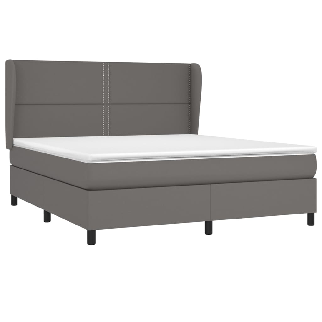 Pat box spring cu saltea, gri, 180x200 cm, piele ecologică