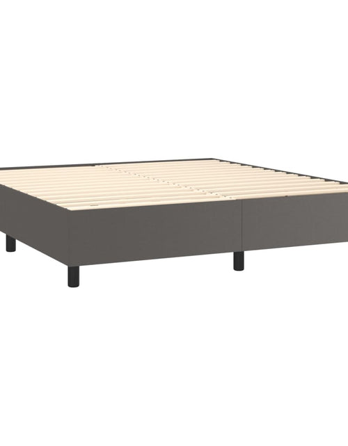 Загрузите изображение в средство просмотра галереи, Pat box spring cu saltea, gri, 180x200 cm, piele ecologică
