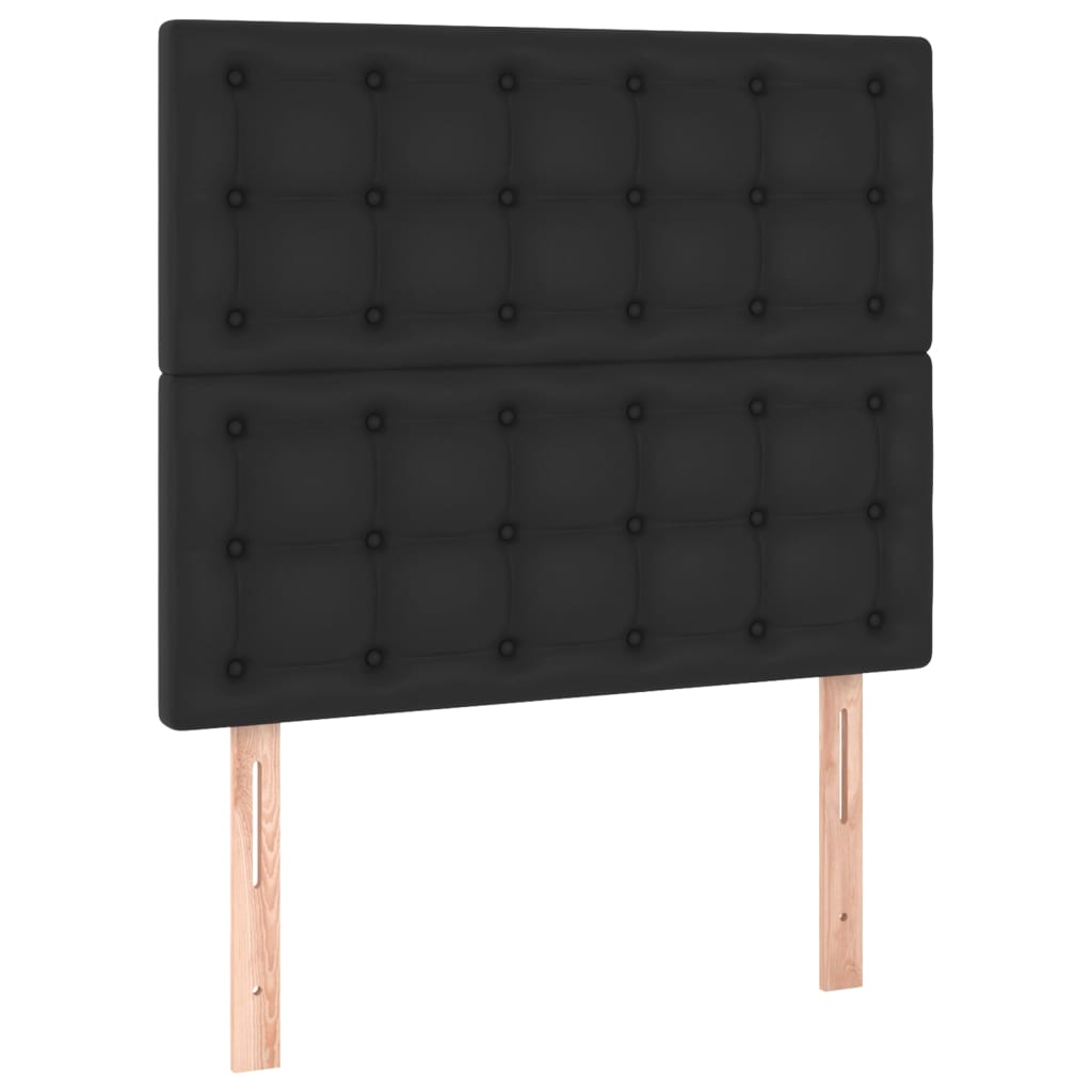 Pat continental cu saltea, negru, 80x200 cm, piele ecologică