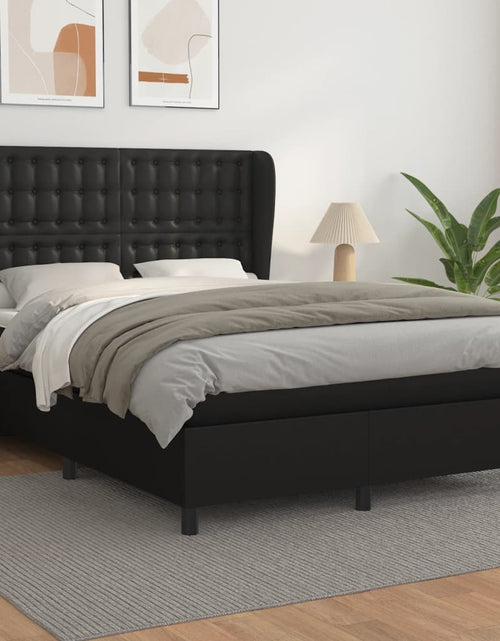 Încărcați imaginea în vizualizatorul Galerie, Pat box spring cu saltea, negru, 140x190 cm, piele ecologică
