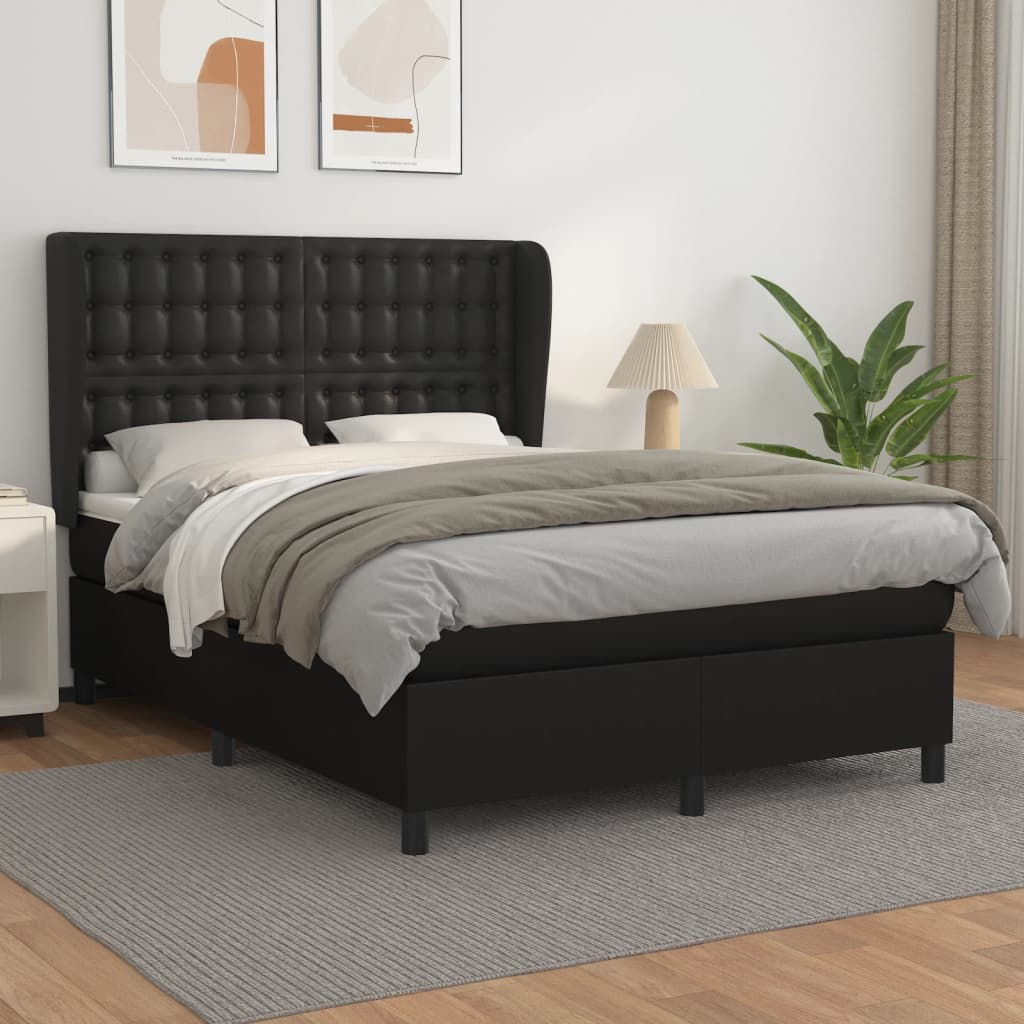 Pat box spring cu saltea, negru, 140x190 cm, piele ecologică