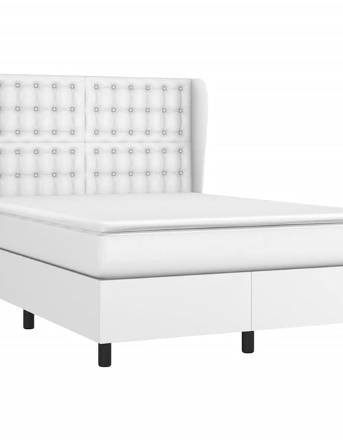 Încărcați imaginea în vizualizatorul Galerie, Pat box spring cu saltea, alb, 140x190 cm, piele ecologică
