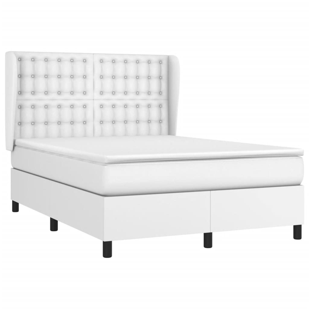 Pat box spring cu saltea, alb, 140x190 cm, piele ecologică