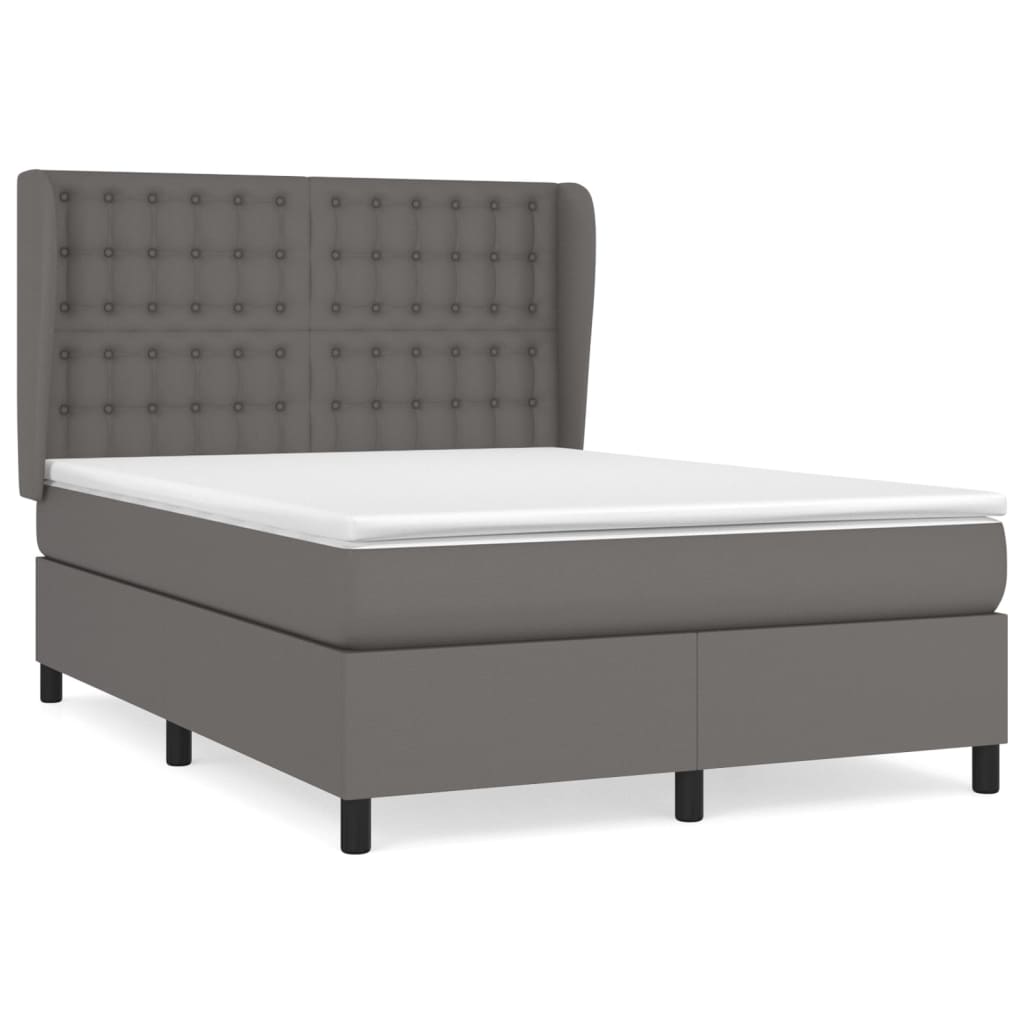 Pat box spring cu saltea, gri, 140x200 cm, piele ecologică